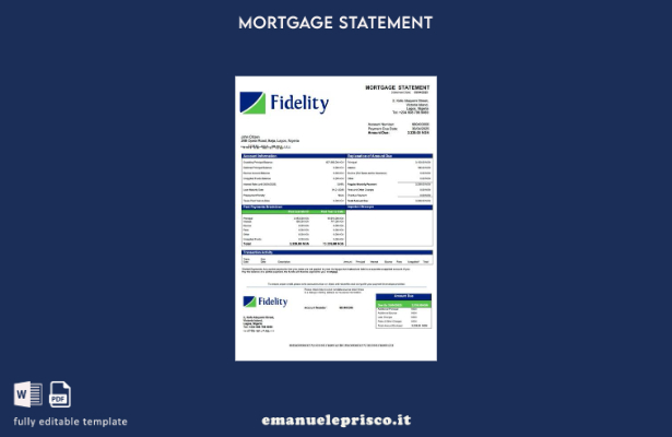 stile verificato Modello di estratto conto mutuo Nigeria Fidelity Bank Modello W